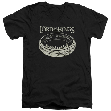 Black men's v-neck t-shirt with Lord of the Rings The Journey graphic