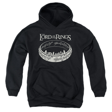 Black youth hoodie for ages 8 to 12 with Lord of the Rings The Journey graphic