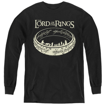 Black youth long sleeve t-shirt with Lord of the Rings The Journey graphic