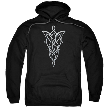 Black pullover hoodie with Lord of the Rings Arwen Necklace graphic
