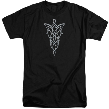 Black men's tall fit t-shirt with Lord of the Rings Arwen Necklace graphic