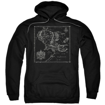 Black pullover hoodie with Lord of the Rings Map Of Me graphic