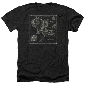 Charcoal men's heather t-shirt with Lord of the Rings Map Of Me graphic