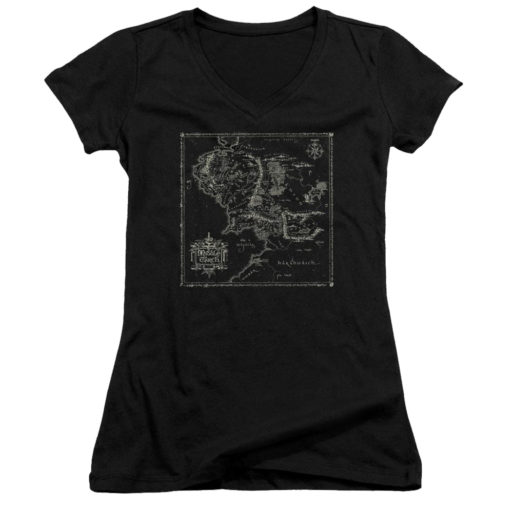 Lord of the Rings Map Of Me Juniors V-Neck T-Shirt Juniors V-Neck T-Shirt Lord Of The Rings   