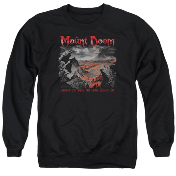 Black men's crewneck sweatshirt with Lord of the Rings Power Corrupts graphic