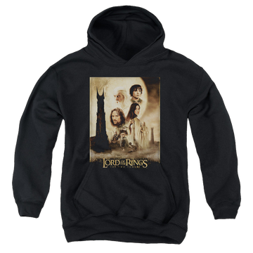Black youth hoodie for ages 8 to 12 with Lord of the Rings Tt Poster graphic