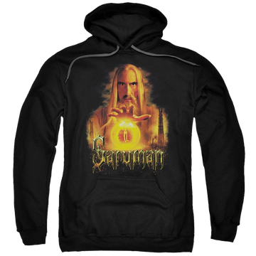 Black pullover hoodie with Lord of the Rings Saruman graphic