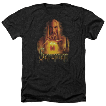 Charcoal men's heather t-shirt with Lord of the Rings Saruman graphic