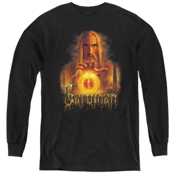 Black youth long sleeve t-shirt with Lord of the Rings Saruman graphic