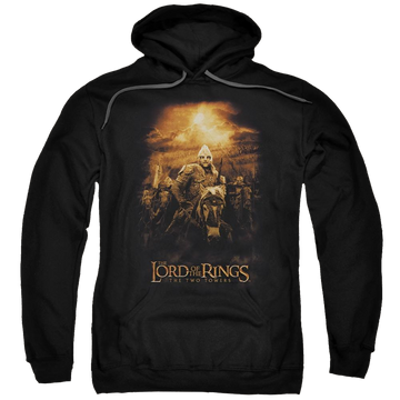 Black pullover hoodie with Lord of the Rings Riders Of Rohan graphic