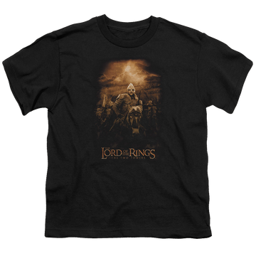 Black youth t-shirt for ages 8 to 12 with Lord of the Rings Riders Of Rohan graphic