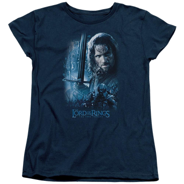 Navy women's t-shirt with Lord of the Rings King In The Making graphic