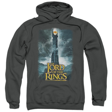 Charcoal pullover hoodie with Lord of the Rings Always Watching graphic