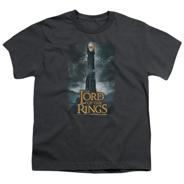 Charcoal youth t-shirt for ages 8 to 12 with Lord of the Rings Always Watching graphic
