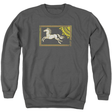 Charcoal men's crewneck sweatshirt with Lord of the Rings Rohan Banner graphic