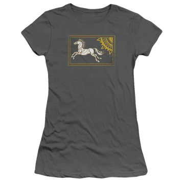 Charcoal juniors t-shirt with Lord of the Rings Rohan Banner graphic