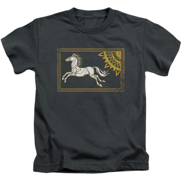 Charcoal kid's t-shirt for ages 4 to 7 with Lord of the Rings Rohan Banner graphic