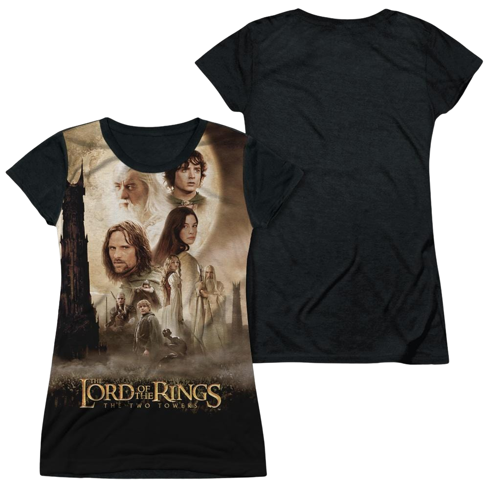 Lord of the Rings Towers Poster Juniors Black Back T-Shirt Juniors Black Back T-Shirt Lord Of The Rings   