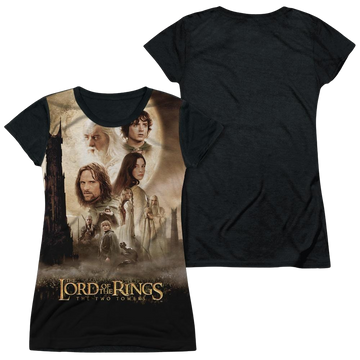 Lord of the Rings Towers Poster juniors black back t-shirt