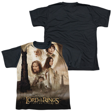 Lord of the Rings Towers Poster youth black back t-shirt for ages 8 to 12