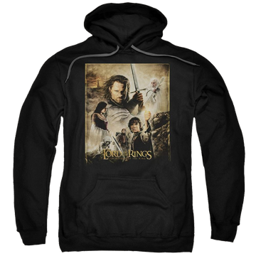 Black pullover hoodie with Lord of the Rings Rotk Poster graphic