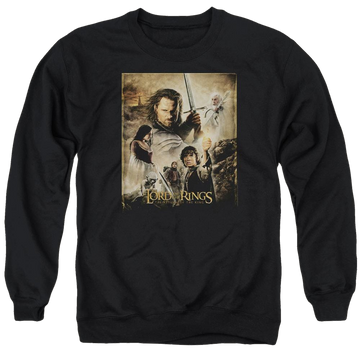 Black men's crewneck sweatshirt with Lord of the Rings Rotk Poster graphic