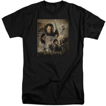 Black men's tall fit t-shirt with Lord of the Rings Rotk Poster graphic