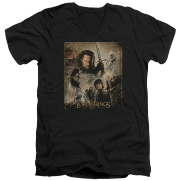 Black men's v-neck t-shirt with Lord of the Rings Rotk Poster graphic