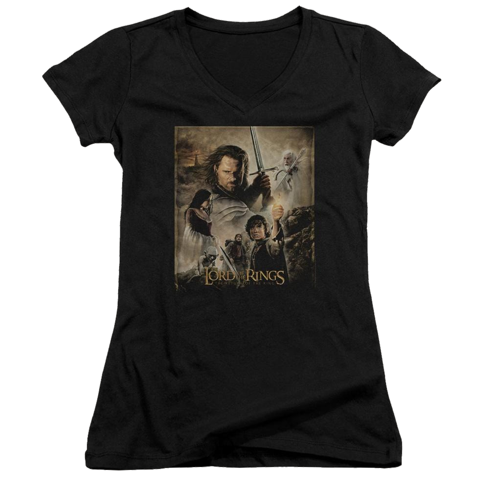 Lord of the Rings Rotk Poster Juniors V-Neck T-Shirt Juniors V-Neck T-Shirt Lord Of The Rings   