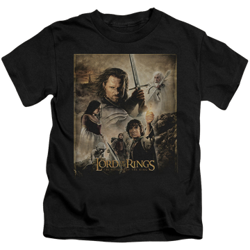 Black kid's t-shirt for ages 4 to 7 with Lord of the Rings Rotk Poster graphic