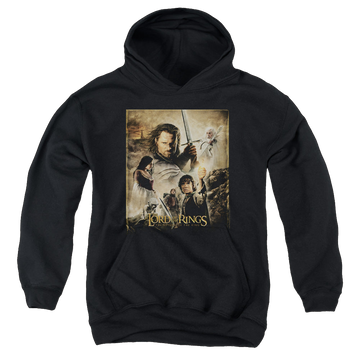 Black youth hoodie for ages 8 to 12 with Lord of the Rings Rotk Poster graphic