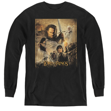 Black youth long sleeve t-shirt with Lord of the Rings Rotk Poster graphic