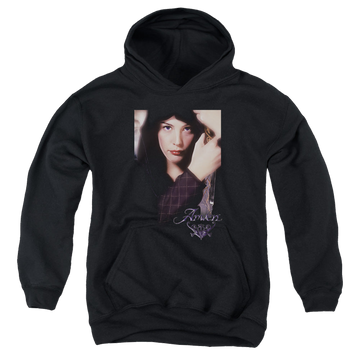 Black youth hoodie for ages 8 to 12 with Lord of the Rings Arwen graphic