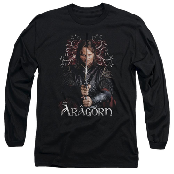 Black men's long sleeve t-shirt with Lord of the Rings Aragorn graphic