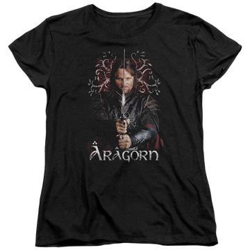 Black women's t-shirt with Lord of the Rings Aragorn graphic