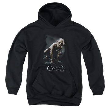Black youth hoodie for ages 8 to 12 with Lord of the Rings Gollum graphic