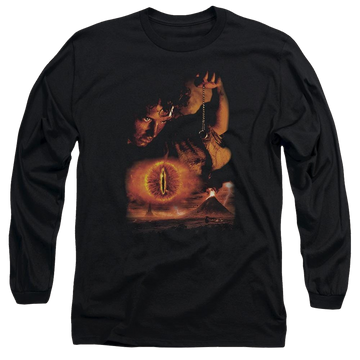 Black men's long sleeve t-shirt with Lord of the Rings Destroy The Ring graphic