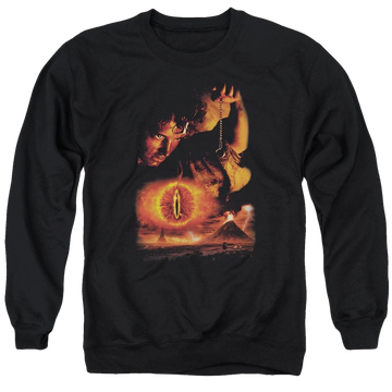 Black men's crewneck sweatshirt with Lord of the Rings Destroy The Ring graphic