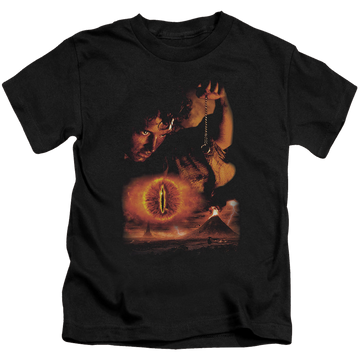 Black kid's t-shirt for ages 4 to 7 with Lord of the Rings Destroy The Ring graphic