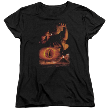 Black women's t-shirt with Lord of the Rings Destroy The Ring graphic