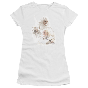 White juniors t-shirt with Lord of the Rings Gandalf The White graphic