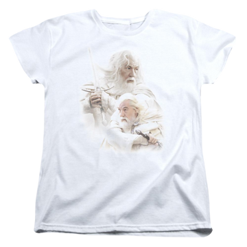 White women's t-shirt with Lord of the Rings Gandalf The White graphic