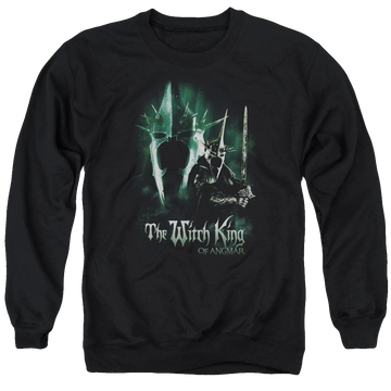 Black men's crewneck sweatshirt with Lord of the Rings Witch King graphic