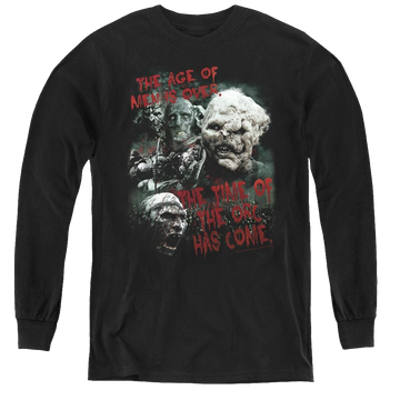 Black youth long sleeve t-shirt with Lord of the Rings Time Of The Orc graphic