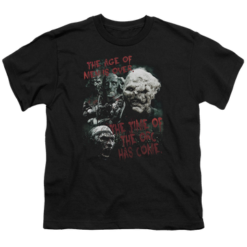 Black youth t-shirt for ages 8 to 12 with Lord of the Rings Time Of The Orc graphic