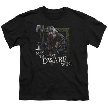 Black youth t-shirt for ages 8 to 12 with Lord of the Rings The Best Dwarf graphic