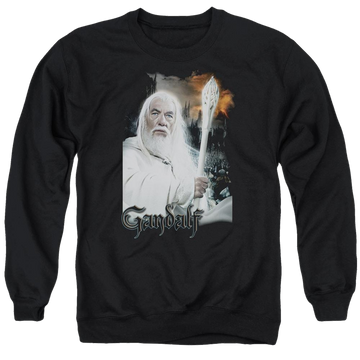 Black men's crewneck sweatshirt with Lord of the Rings Gandalf graphic