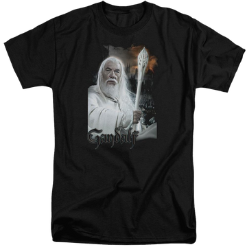 Black men's tall fit t-shirt with Lord of the Rings Gandalf graphic