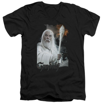 Black men's v-neck t-shirt with Lord of the Rings Gandalf graphic