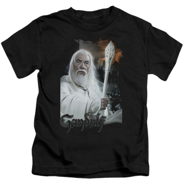 Black kid's t-shirt for ages 4 to 7 with Lord of the Rings Gandalf graphic